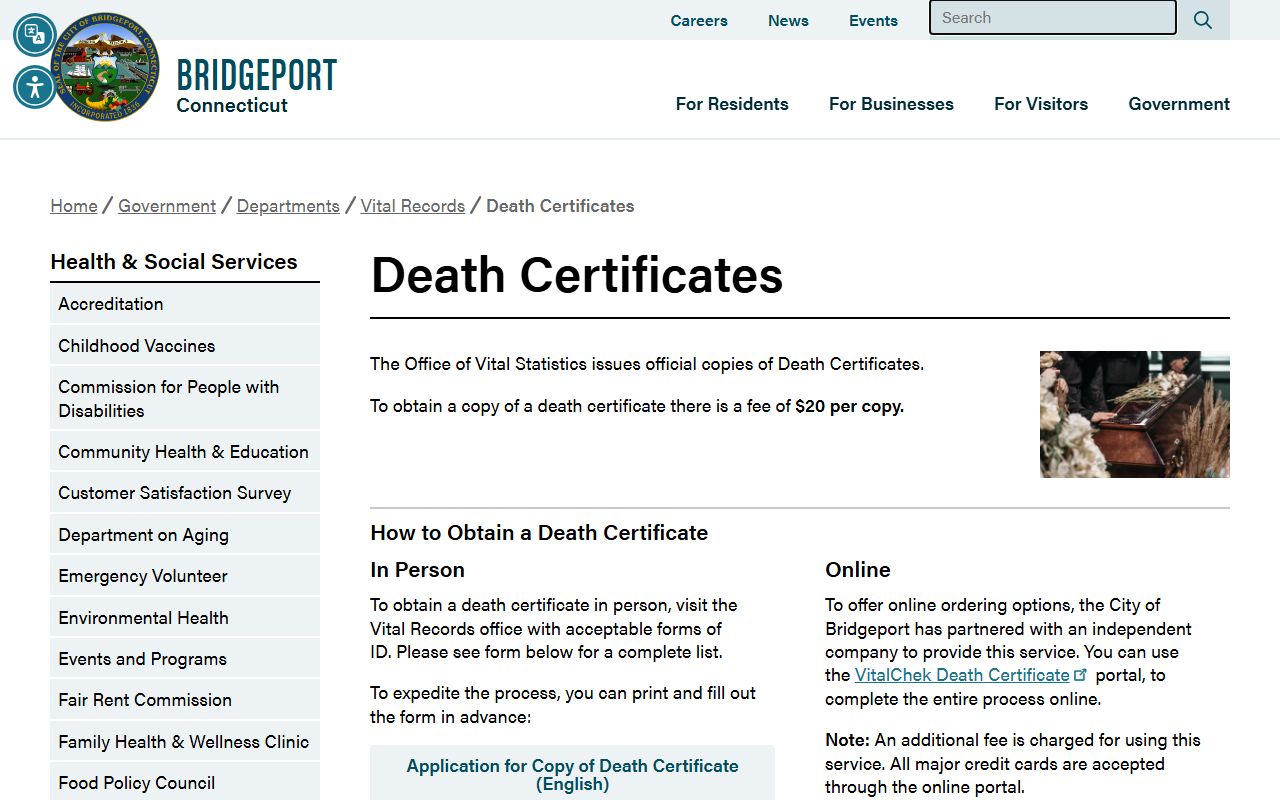 Bridgeport death index source from Bridgeport Death Certificates